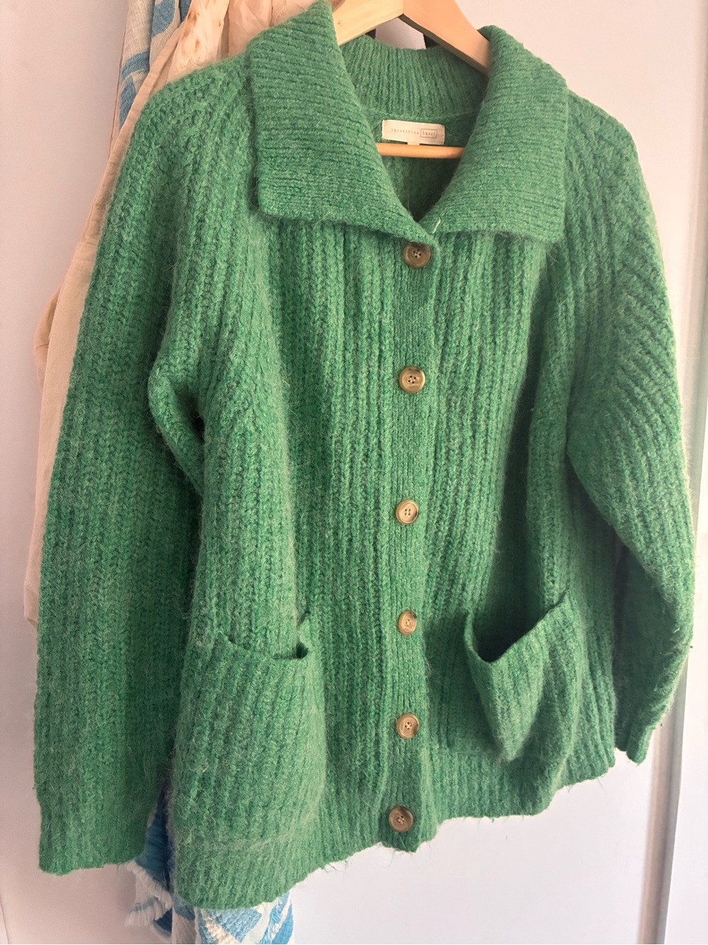 Hansel From Basel Pea Green Button-Front Cozy Cardigan